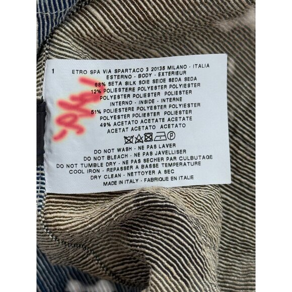 Etro Milano Womens Textured Blazer Abstract Blue Tan Silk Italy Size 42 / US 6 - Picture 8 of 8